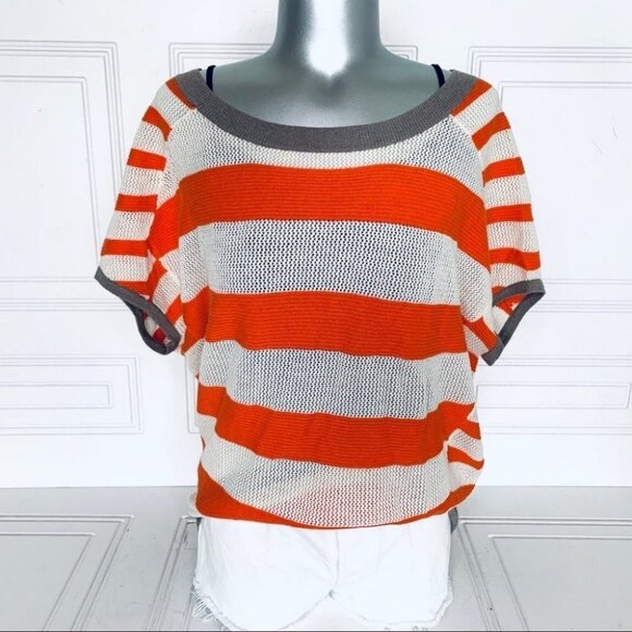 REEBOK  OVERSIZED KNIT OFF WHITE ORANGE TOP HORIZONTAL LOOSE FIT WOMEN SIZE XS - Picture 2 of 9